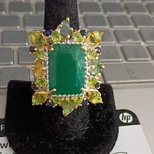 Gorgeous Huge Natural Zambian Emerald Cocktail Ring Size 8 💎💝🤗